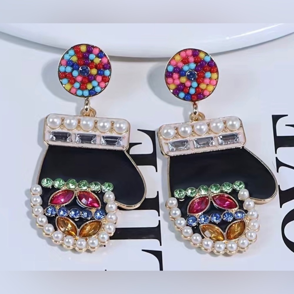Beaded and Jewelled Holiday Mitten Earrings